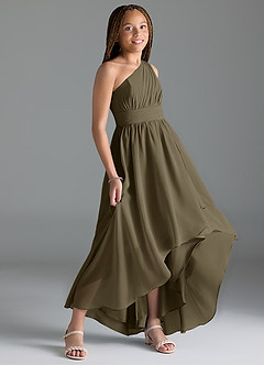 Azazie Mathilda Junior Willow Green A-Line Pleated Chiffon Dress image3