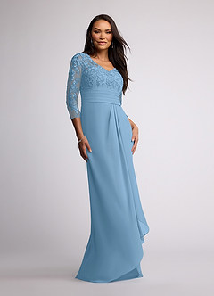 Azazie Joan Mother of the Bride Dresses Steel Blue Sheath V-Neck Lace Chiffon Dress image1