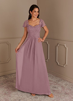 Azazie Gwenyth Mother of the Bride Dresses Dusty Rose A-Line Lace Chiffon Dress image1