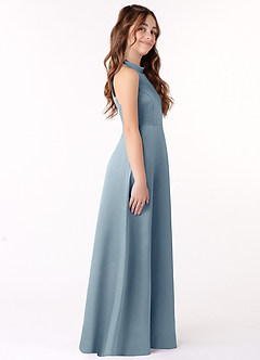 Azazie Laurel Junior Dusty Blue A-Line Stretch Satin Dress image2