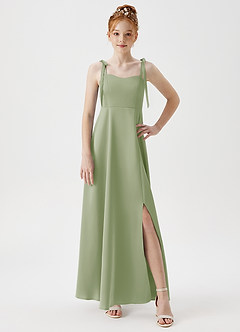 Azazie Rosey Junior Robe Trapèze en Satin extensible Encolure en Forme de Cœur Vert Sauge image5