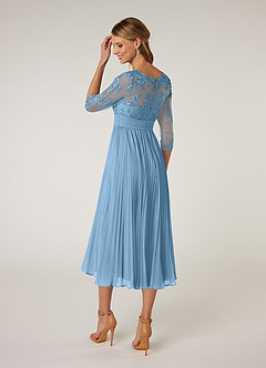 Azazie Tutu Mother of the Bride Dresses Steel Blue A-Line Boatneck Lace Chiffon Dress image4