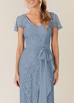 Azazie Knox Mother of the Bride Dresses Dusty Blue A-Line V-Neck Chiffon Dress image5