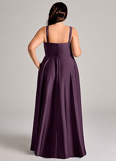 Azazie Shaude Bridesmaid Dresses Plum A-Line Pleated Stretch Satin Dress image13