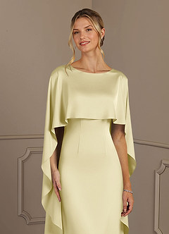 Azazie Eli Mother of the Bride Dresses Lemon Sorbet Sheath Boatneck Stretch Satin Dress image5