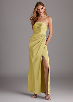 Azazie Lexie Bridesmaid Dresses Lemon Sorbet Sheath Strapless Stretch Satin Convertible Dress image1