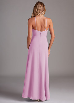 Azazie Bailey Vestidos de damas de honor Vestido de Rosa Caramelo de Gasa de Corte en A con Halter Abertura lateral image2