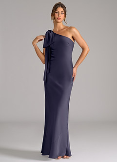 Azazie Capri Jurken voor bruidsmeisjes Jurk van Stretch Satijn met Zeemeermin One-Shoulder Stormachtig image3
