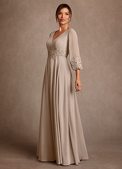 Azazie Yorba Mother of the Bride Dresses Taupe A-Line Lace Chiffon Dress image4