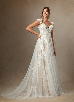 Azazie Moonstone Wedding Dresses Diamond White Nude A-Line Sweetheart Sequins Tulle Dress image7