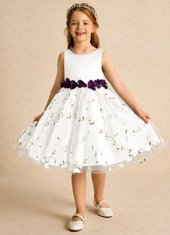 Azazie Starri Flower Girl Dresses Ivory Grape Ball-Gown Beaded Matte Satin Dress image4