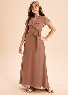 Azazie Lainey Junior Bronzer A-Line with Pockets Chiffon Dress image5