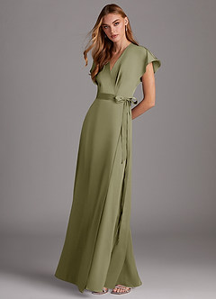 Azazie Nico Bridesmaid Dresses Pistachio A-Line V-Neck Stretch Satin Dress image4