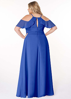 Azazie Dakota Bridesmaid Dresses Royal Blue A-Line V-Neck Pleated Chiffon Dress image9