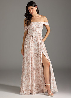 Azazie Chrysanta Final Sale Pink Fern Floral A-Line Off the Shoulder Chiffon Convertible Dress image3