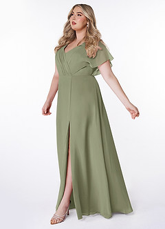 Azazie Rylee Abiti da Damigella Abito A-Line in Chiffon Plissettato Pistacchio image8