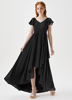 Azazie Caria Junior Black A-Line Pleated Chiffon Dress image5