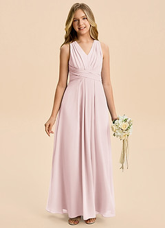 Azazie Kirsten Junior Linia A Pofałdowany Szyfon Długość podłogi Młodsza druhna Sukienka image2