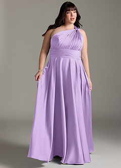 Azazie Charlize Bridesmaid Dresses Lilac A-Line One Shoulder Stretch Satin Dress image11