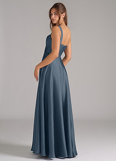 Azazie Shaude Robes de demoiselle d'honneur Robe Trapèze en Satin extensible Plissée Violet Crépusculaire image7