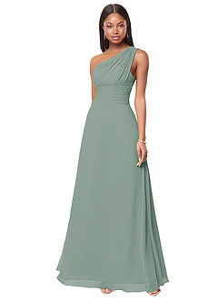 Azazie Ashley Bridesmaid Dresses Silver Sage A-Line Ruched Chiffon Dress image2