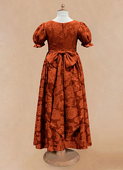 Azazie Joss Flower Girl Dresses Paprika A-Line with Sleeves Floral Burnout Dress image5