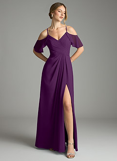 Azazie Dakota Bridesmaid Dresses Grape A-Line V-Neck Pleated Chiffon Dress image1