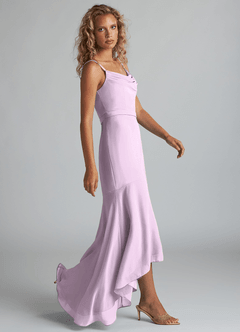 Azazie Summer Jurken voor bruidsmeisjes Jurk van Chiffon met Zeemeermin Schop cowl Frosted Lila image3