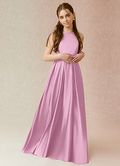 Azazie Arianthe Junior Robe Trapèze en Satin extensible Avec poches Rose Bonbon image1