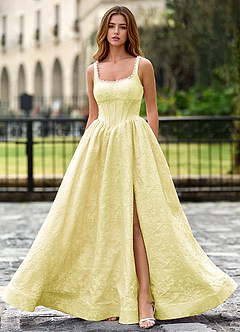 Thyme Żółty Suknia balowa w kształcie litery A z 3D kwiatami image6
