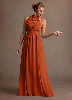 Azazie Antoinette vestidos de madre de la novia Vestido de Naranja Quemada de Gasa de Corte en A con Plisado image1