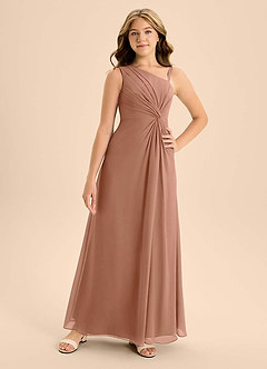 Azazie Brooke Junior Robe Trapèze en Mousseline de soie Fente Latérale Bronze image4