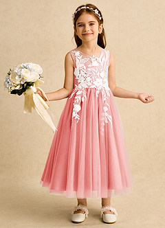 Azazie Sundae Abiti da Ragazza di Fiori Abito Principessa in Pizzo Corallo image1