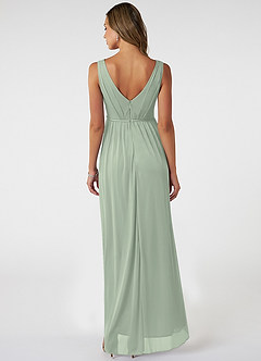 Azazie Tanicia Bridesmaid Dresses Dusty Sage A-Line V-Neck Pleated Mesh Dress image2