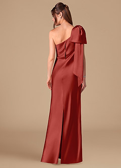 Azazie Capri Robes de demoiselle d'honneur Robe Fourreau en Satiné métallisé Ue épaule Rouille image4