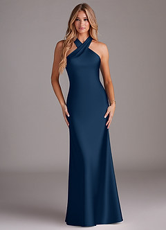 Azazie Doretta Bridesmaid Dresses Dark Navy Mermaid Pleated Stretch Satin Dress image1