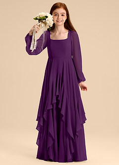 Azazie Clara Junior Abito A-Line in Chiffon Blusa Uva image3