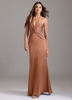 Azazie Valerie Bridesmaid Dresses Bronzer Mermaid Pleated Stretch Satin Dress image3
