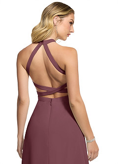 Azazie Clarice Bridesmaid Dresses Sangria A-Line Halter Chiffon Dress image5
