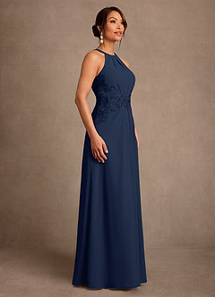 Azazie Georgie Mother of the Bride Dresses Dark Navy A-Line Lace Chiffon Dress image2