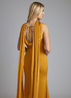Azazie Tallie Bridesmaid Dresses Butterscotch Mermaid Pleated Stretch Satin Dress image3