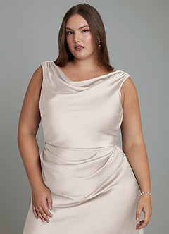 Azazie Kieryn Bridesmaid Dresses White Alabaster Mermaid Pleated Stretch Satin Dress image6