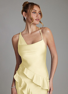 Azazie Jayda Brautjungfernkleider A-Linie Gestreift Stretch-Satin Kleid Zitronensorbet image3