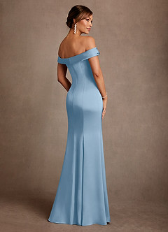 Azazie Boone Abiti per la Madre della Sposa Abito Sirena in Raso Elasticizzato a Spalla Scoperta Azzurro Polvere image3