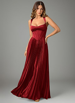 Azazie Avenelle Bridesmaid Dresses Scarlet A-Line Corset Stretch Satin Dress image1