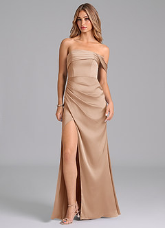 Azazie Lisbeth Bridesmaid Dresses English Rose Mermaid Off the Shoulder Stretch Satin Convertible Dress image3