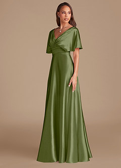 Azazie Pamela Brautjungfernkleider A-Linie Plissee Metallischer Satin Kleid Olivgrün image4
