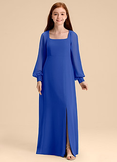 Azazie Bondi Junior Abito A-Line in Chiffon Blusa Blu Reale image5