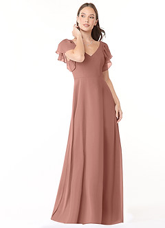 Azazie Syenna 신부 들러리 드레스 A라인 쉬폰 플로어 길이 드레스 image1