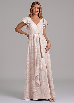 Azazie Omari Robes de demoiselle d'honneur Robe Trapèze en Blumen-Burnout Plissée Rose Pâle image3